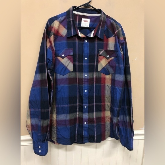 Levis Plaid Pearl Snap Long Sleeve Mens Western Rodeo Shirt Size XXL - Picture 1 of 5